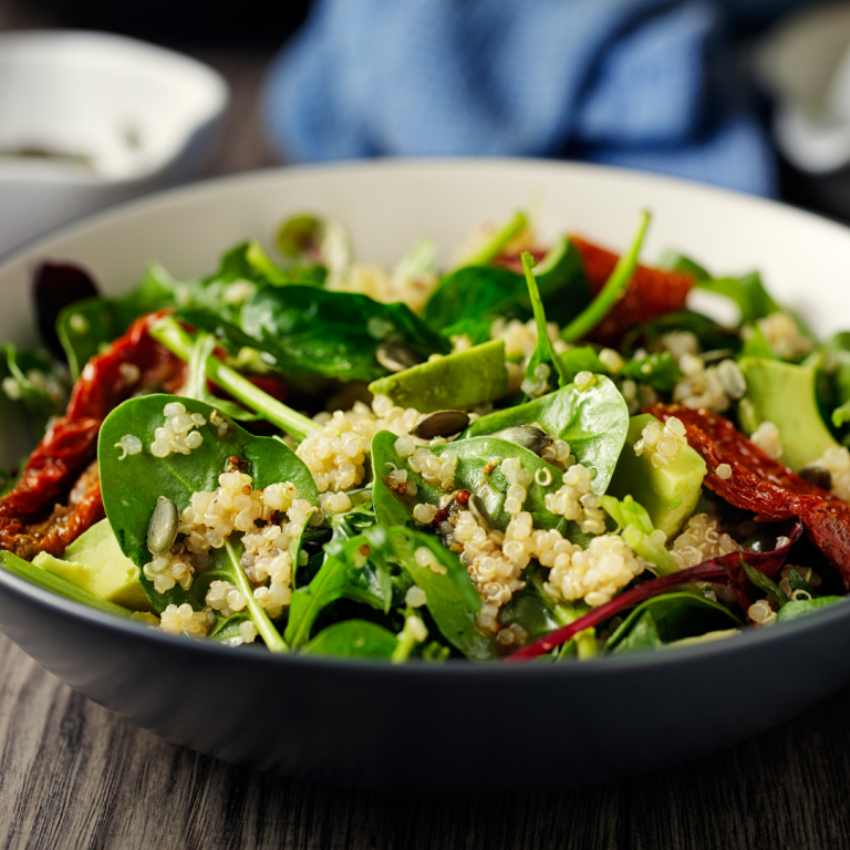 Quinoa with Eggplant, Spinach and Bell Pepper Salad