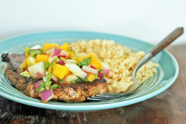 Pan Fried Curried Jerk Pork Chops with Mango Salsa