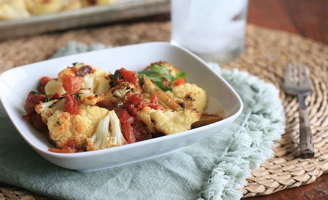 Roasted Cauliflower with Spicy Tomato Sauce