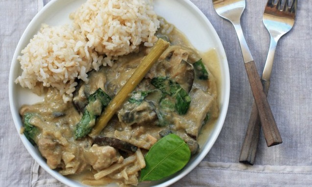 Spicy Thai Green Curry with Chicken, Eggplant and Bamboo Shoots