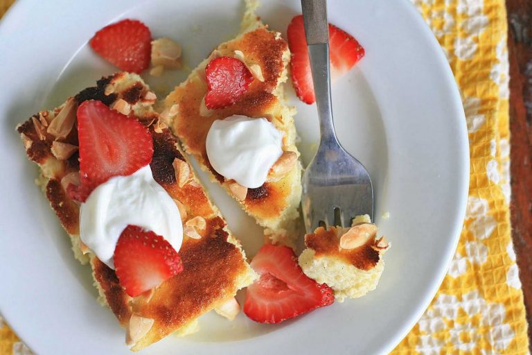 Lemon-Vanilla Yogurt Cake with Almonds and Strawberries