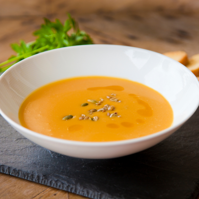 Butternut Squash and Leek Soup with Baked Beet Chips